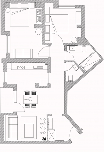 Plan apartament cu tapet floral